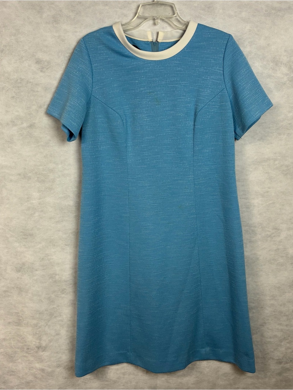 Vintage 60s Mynette Dress Sz Large Blue Textured Mod Shift Stained